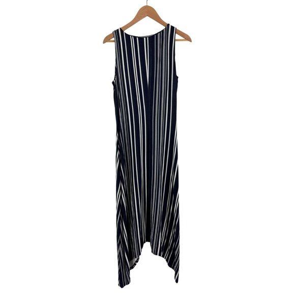 Size Medium TOMMY BAHAMA ANOCHE SLEEVELESS NAVY STRIPED‎ SHARKBITE MAXI DRESS - Picture 7 of 11